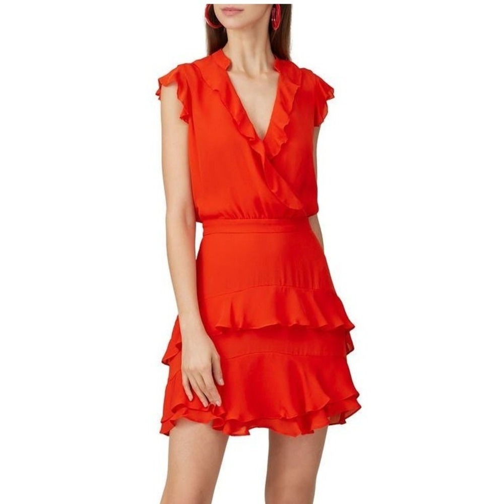 Parker 100% Silk Wrap Ruffle Tiered Mini A-line Cocktail Tangia Dress Size 2